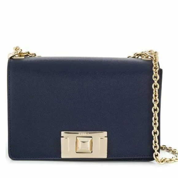 FURLA Mimi Navy Blue Leather Shoulder Bag